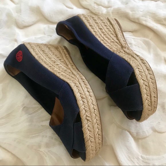 “SOLD” Tory Burch Navy Blue Espadrille Wedges - Picture 5 of 6